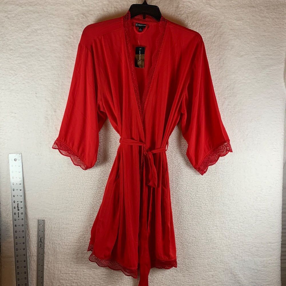 I.N.C International Concepts Intimates Womens Red Lace Trim Chiffon Robe Size 1X